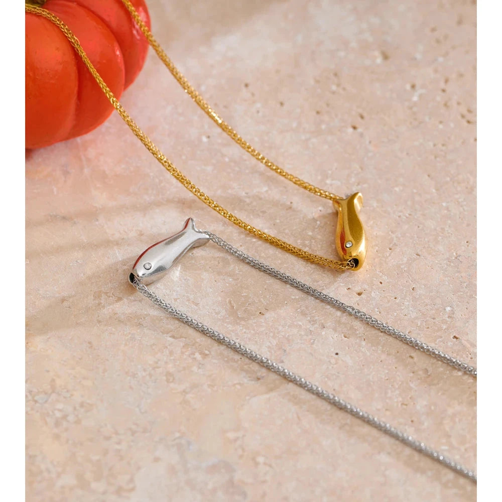 Gold &amp; Silver Fish Necklace – Zircon Accent Waterproof Stainless Steel Jewelry by PoisedMe
