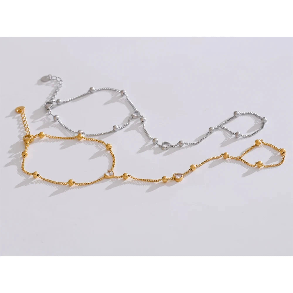 Stainless Steel Zircon Beads Back of Hand Chain Finger Bracelet Waterproof by PoisedMe