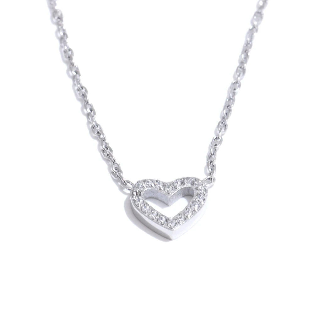 Korean Style Cubic Zirconia Hollow Heart Necklace Pendant Valentines Gift by PoisedMe