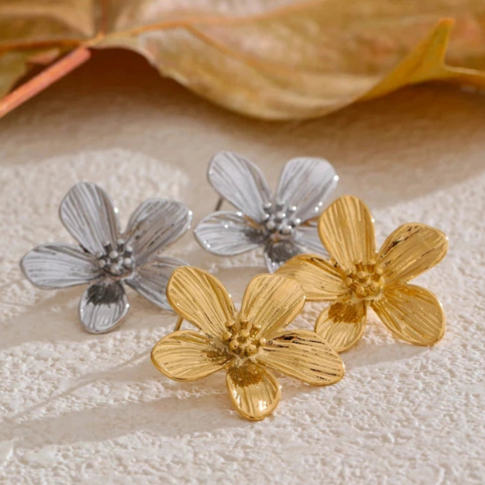 PoisedMe Yhpup Hot Style Stainless Steel Metal Flower Daily Stud Earrings Prevent Allergy Texture Versatile Trending Jewelry Recommend -