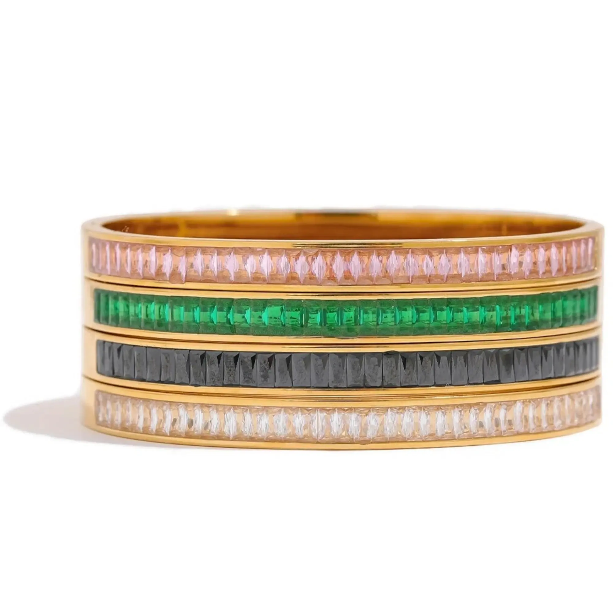 PoisedMe Emerald Green Cubic Zirconia Bangle Bracelet For Women 18K Gold Plated Steel - Bracelets