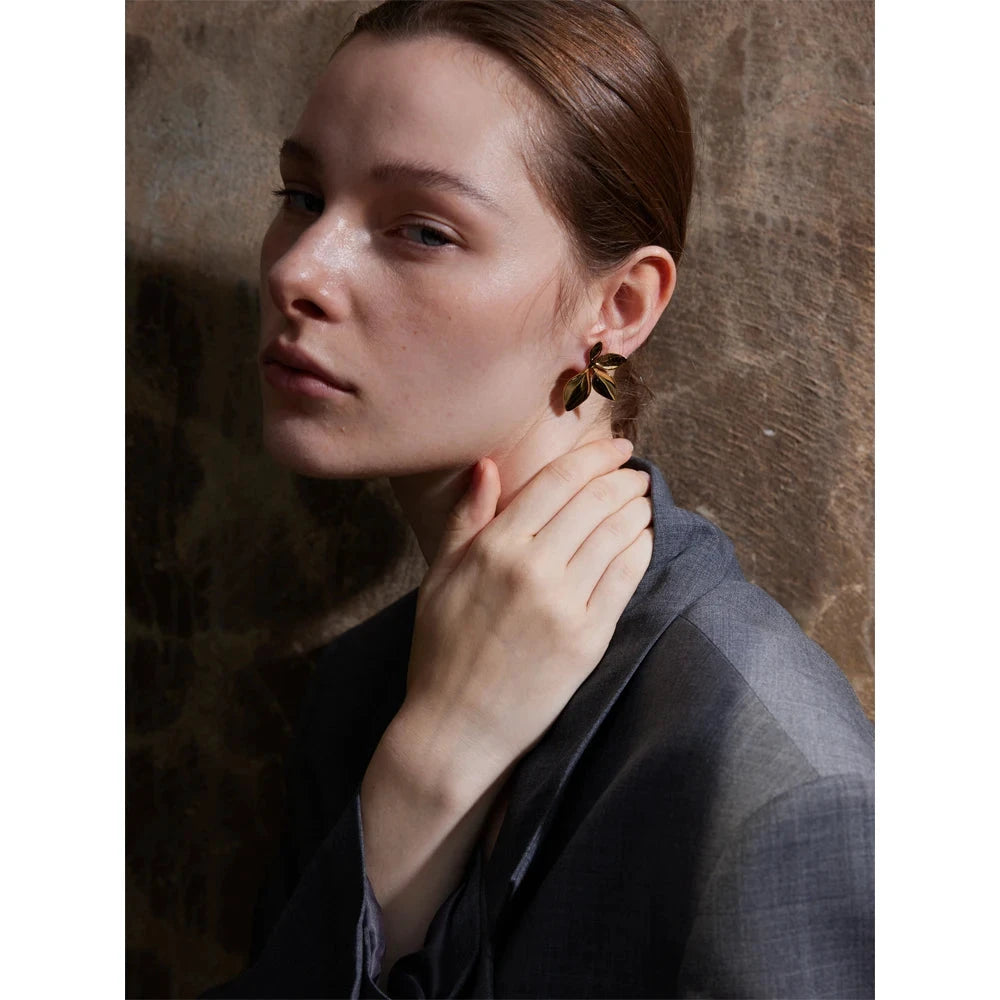 Fashion Stainless Steel Leaves Flower Stud Earrings Bright Anti Allergy Waterproof Charm Texture High Quality Jewelry by PoisedMe