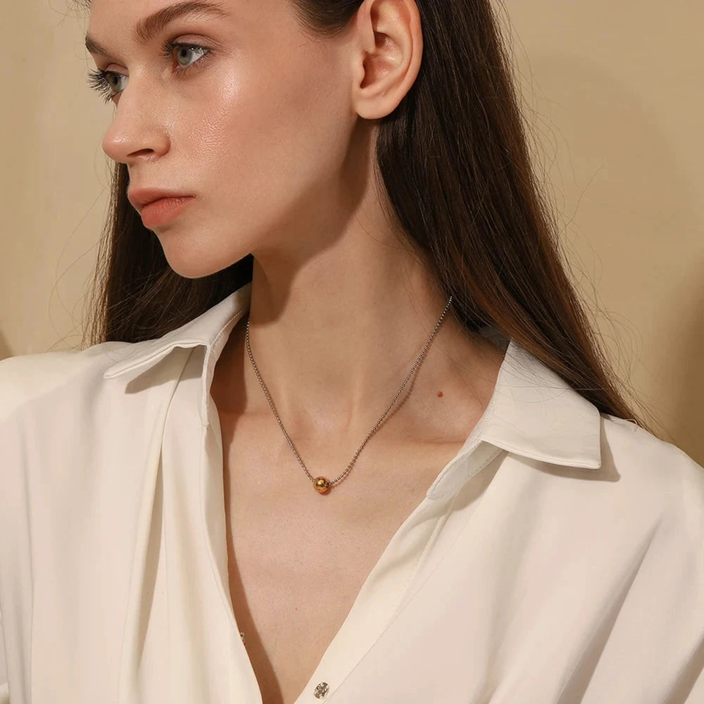 Unique 316L Stainless Steel Round Bead Chain Necklace Party Trend Waterproof Jewelry For Women's Neck Jewelry Gift by PoisedMe