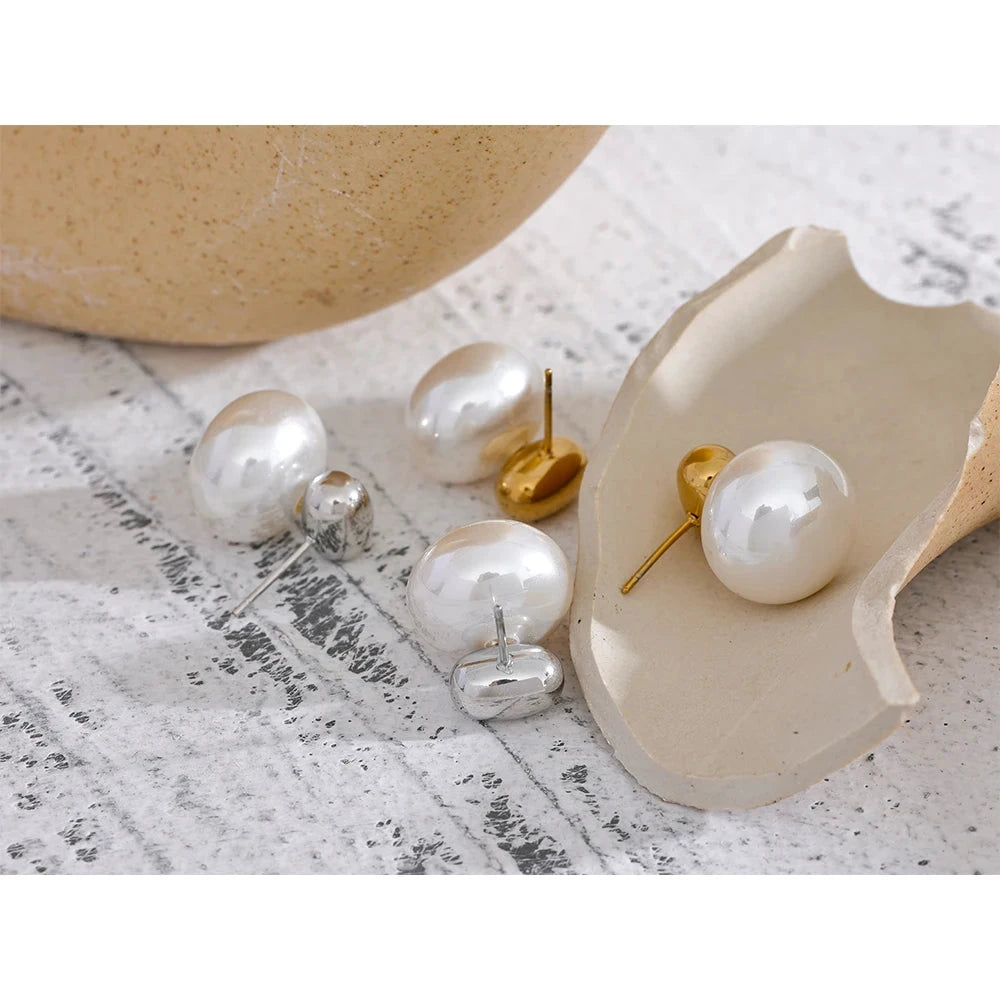 316 Stainless Steel Imitation Pearl Stud Earrings For Women Japan Style by PoisedMe