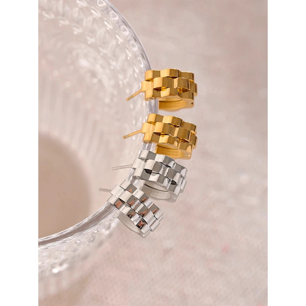 Geometric Stainless Steel Earrings 18K Gold Plated Minimalist Jewelry by PoisedMe