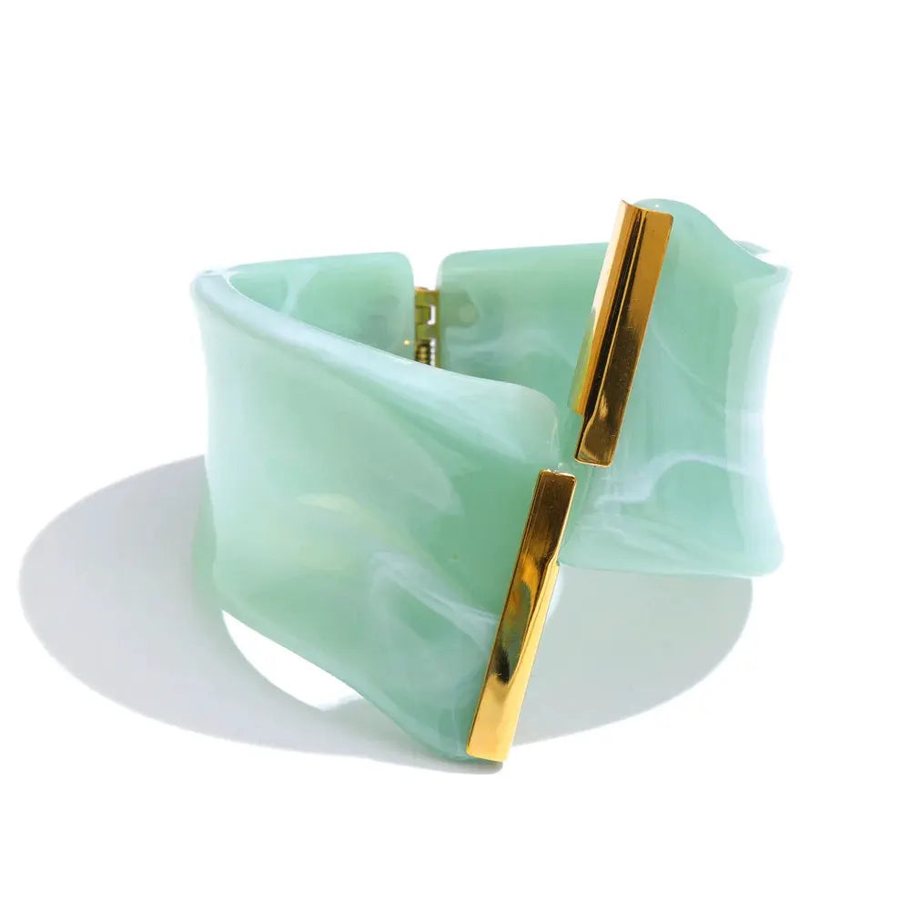 PoisedMe 62mm Exclusive Design Multi-Color Acrylic Acetic Acid Wide Bracelet Bangle Stainless Steel Fashion Statement Jewelry 2025 -