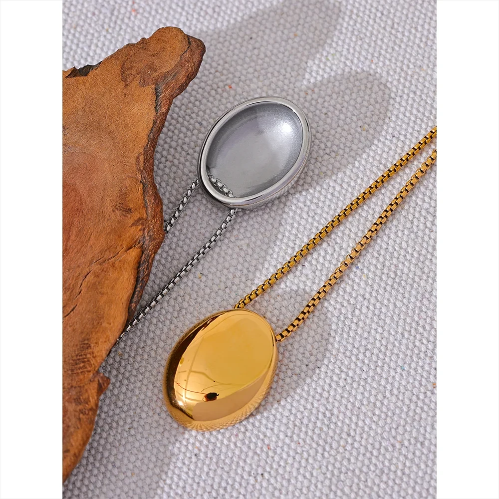 70cm Minimalist Long Unisex Sweater Chain Jewelry 316l Stainless Steel Oval Pendant Necklace for Men Women Waterproof by PoisedMe