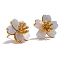 PoisedMe High Quality Natural Shell Flower Golden Daily Stud Earrings for Women Prevent Allergy Stainless Steel Exquisite Jewelry 