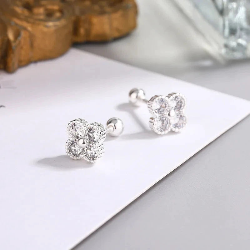 925 Sterling Silver Four Round Zircon Small Stud Earrings For Women by PoisedMe