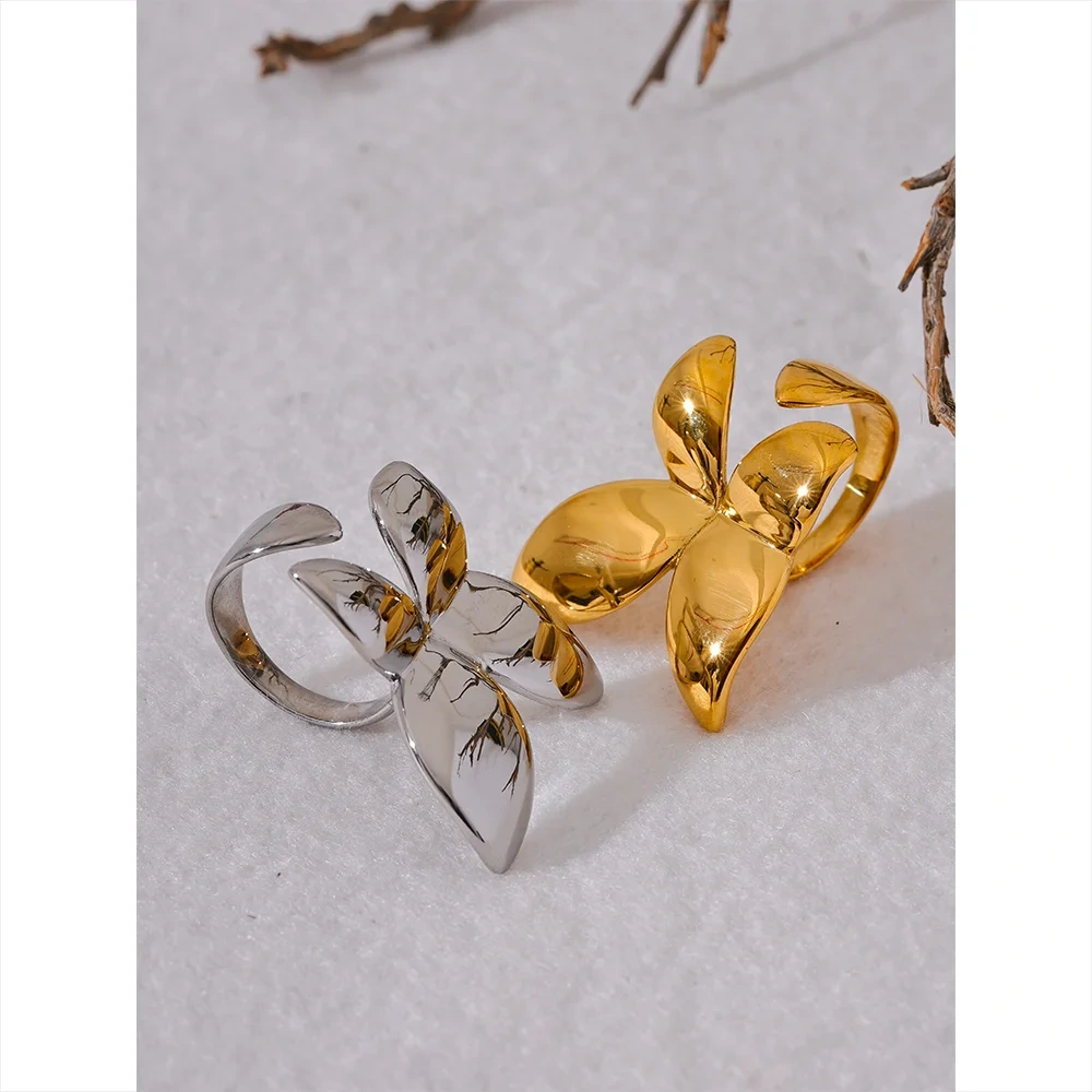 Exquisite Stainless Steel Butterfly Ring Waterproof 18K PVD Plated Metal Fashion Finger Jewelry бижутерия для женщин by PoisedMe