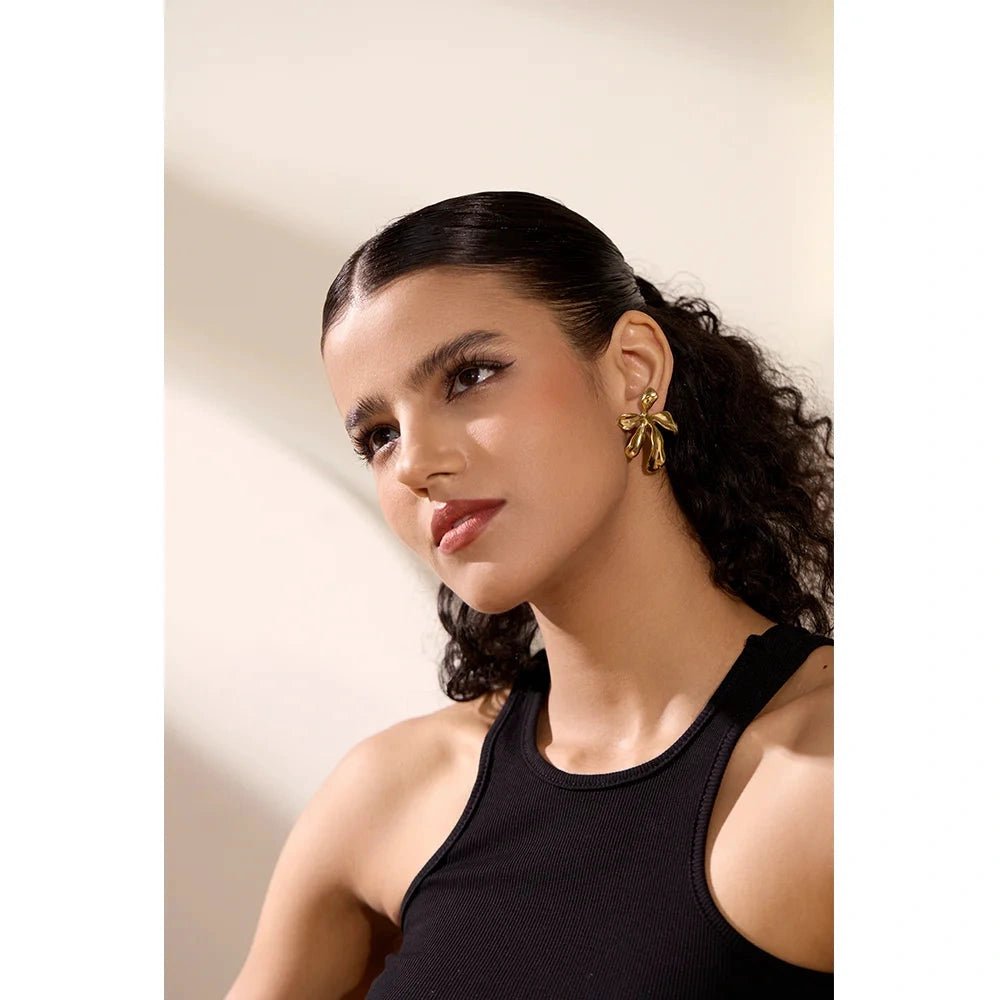 Stainless Steel Big Flower Plant Stud Earrings Metal Waterproof 18K PVD Plated Trendy Statement Jewelry Women Gala Gift by PoisedMe