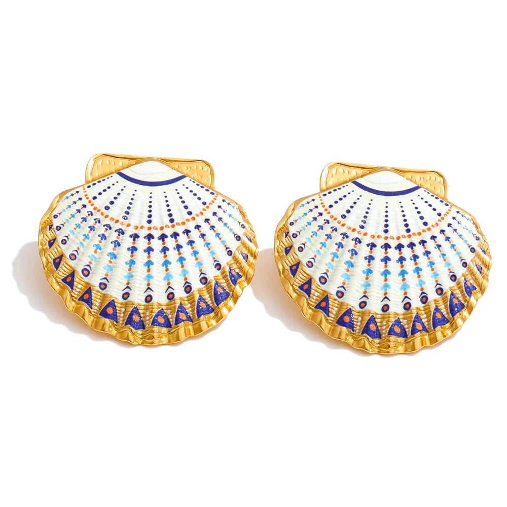 Ocean Style Stainless Steel Enamel Y2K Metal Shell Big Stud Earrings for Women Summer Statement Jewelry 2026 PVD Plated by PoisedMe