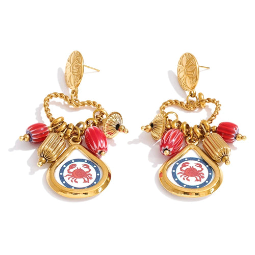 Stainless Steel Heart Enamel Crab Drop Earrings 18K Golden PVD Plated 2026 Exclusive Design Ceramics Charm Ear Jewelry by PoisedMe