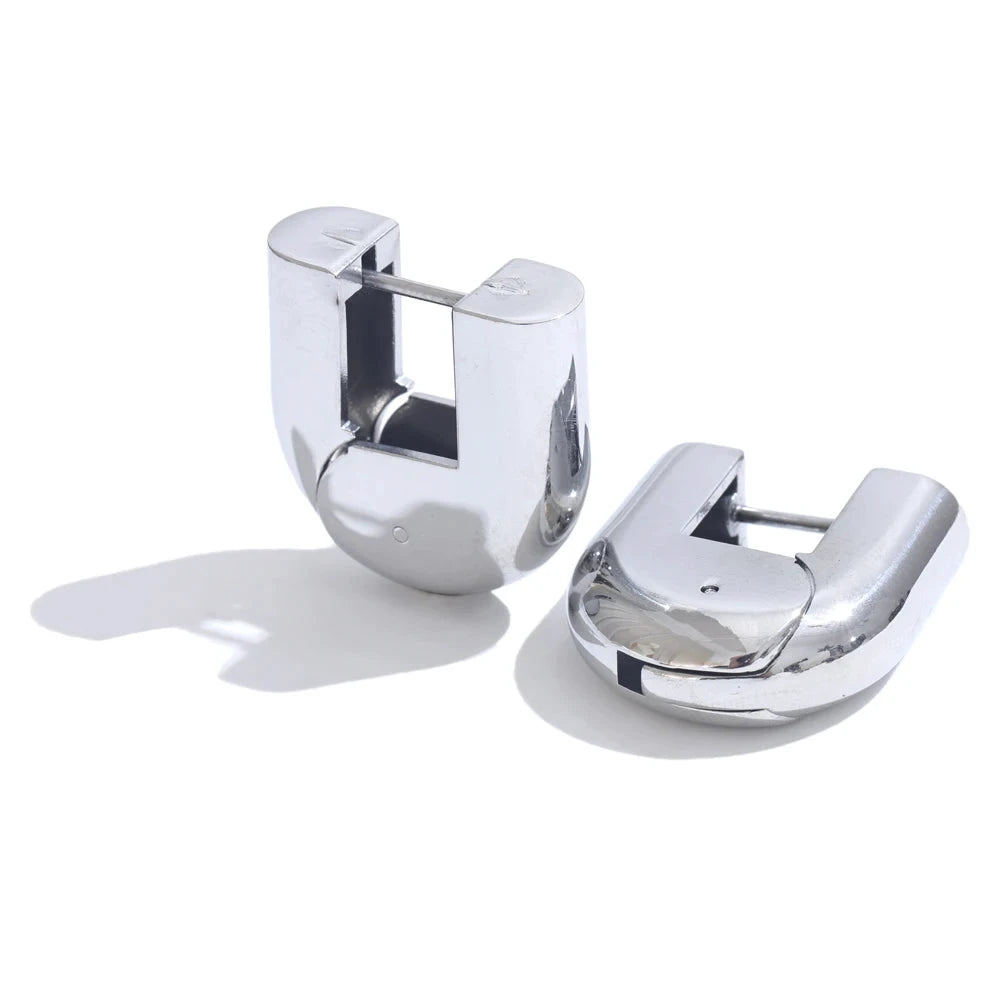 316L Stainless Steel Glossy Metal U-Shape Hollow Hoop Earrings 18K PVD Plated Texture Attractive Jewelry Waterproof by PoisedMe