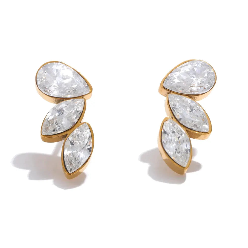 PoisedMe Waterproof Shiny Cubic Zirconia Exquisite Wing Small Stud Earrings Daily for Women Wholesale Stainless Steel Chic Jewelry -