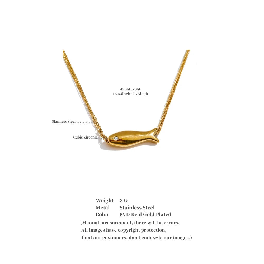 Gold &amp; Silver Fish Necklace – Zircon Accent Waterproof Stainless Steel Jewelry by PoisedMe