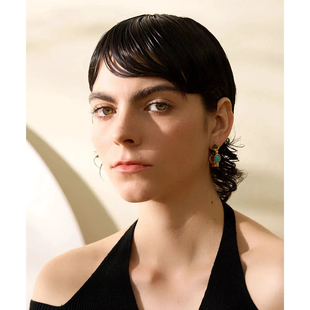 316l Stainless Steel Natural Stone Vintage Colorful Hoop Earrings PVD 18k Plated High Quality Fashion Jewelry for Women by PoisedMe