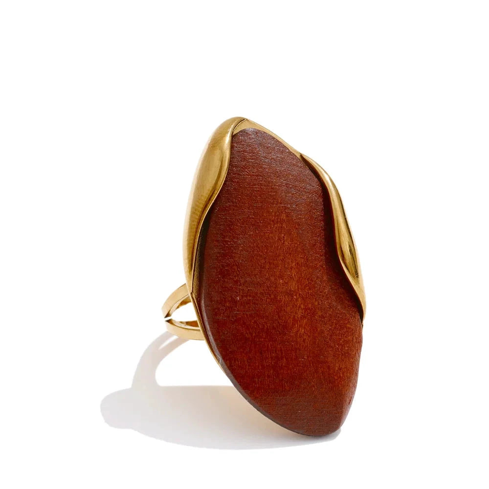 Hot Style Stainless Steel Wood Trendy Geometric Stud Earrings Ring Set 18K Golden Plated Popular Fashion 2025 Jewelry Gift by PoisedMe