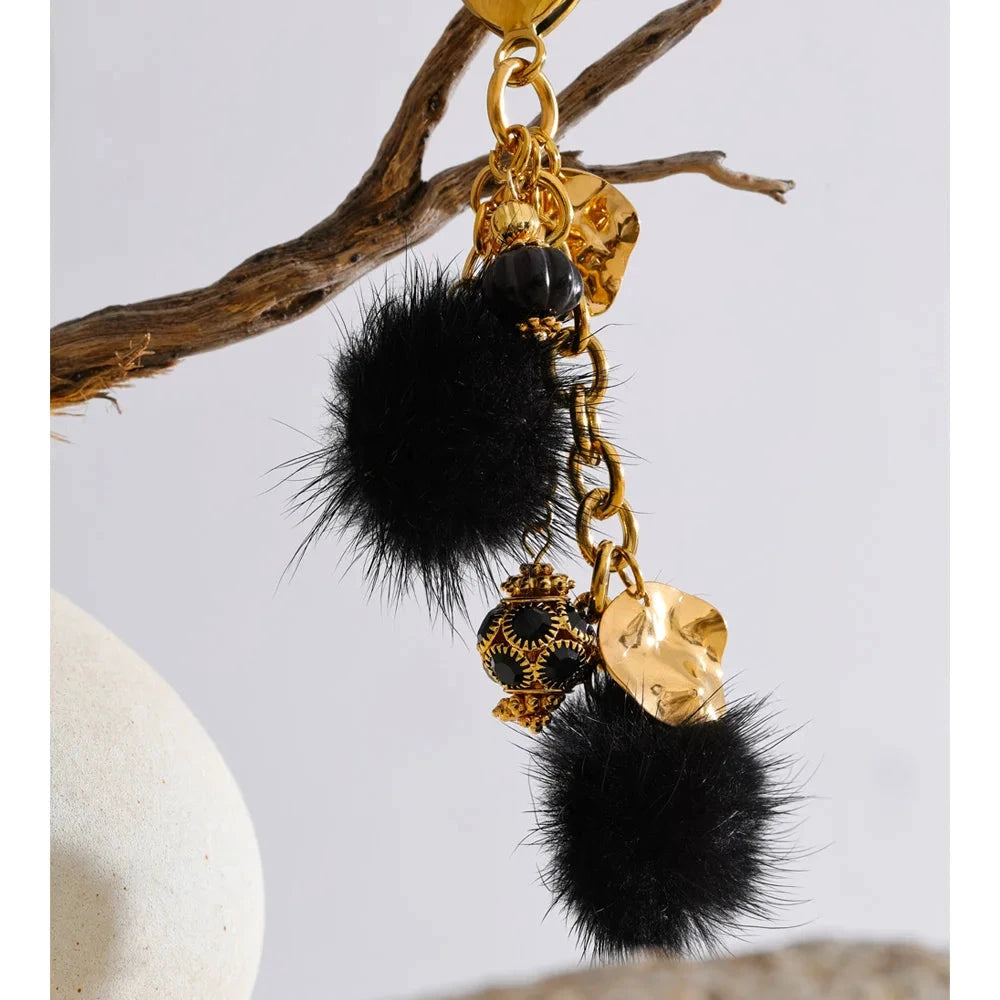 Autumn Winter Pom Pom Ball Key Chain Backpack Charm Stainless Steel by PoisedMe