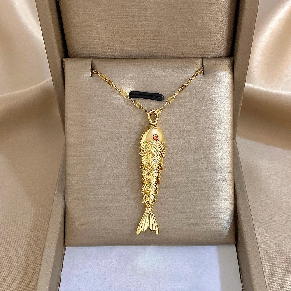 18K Gold Plated Stainless Steel Fish Pendant Necklace For Women Clavicle Choker by PoisedMe