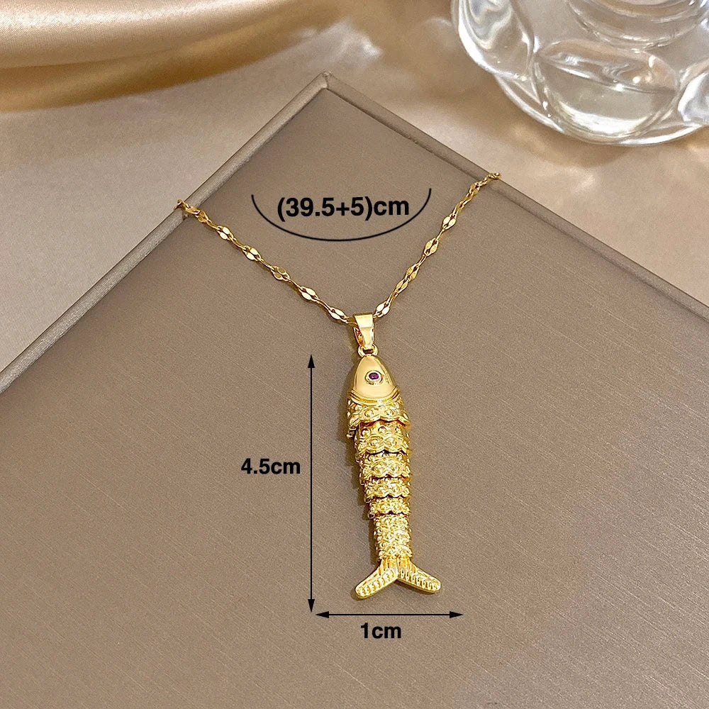 18K Gold Plated Stainless Steel Fish Pendant Necklace For Women Clavicle Choker by PoisedMe