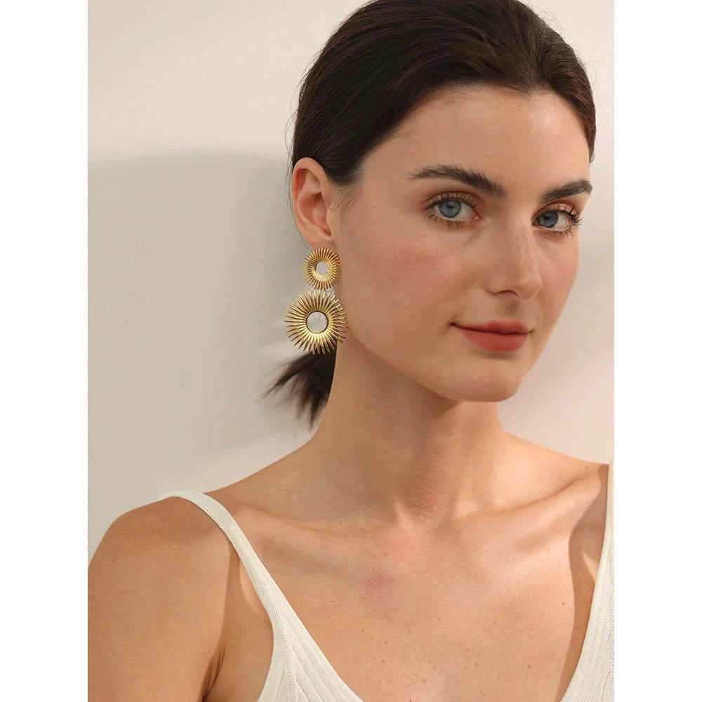 Statement Stainless Steel Sun Flower Drop Waterproof Earrings Rust Proof Metal Gold Color Fashion Personality Jewelry by PoisedMe