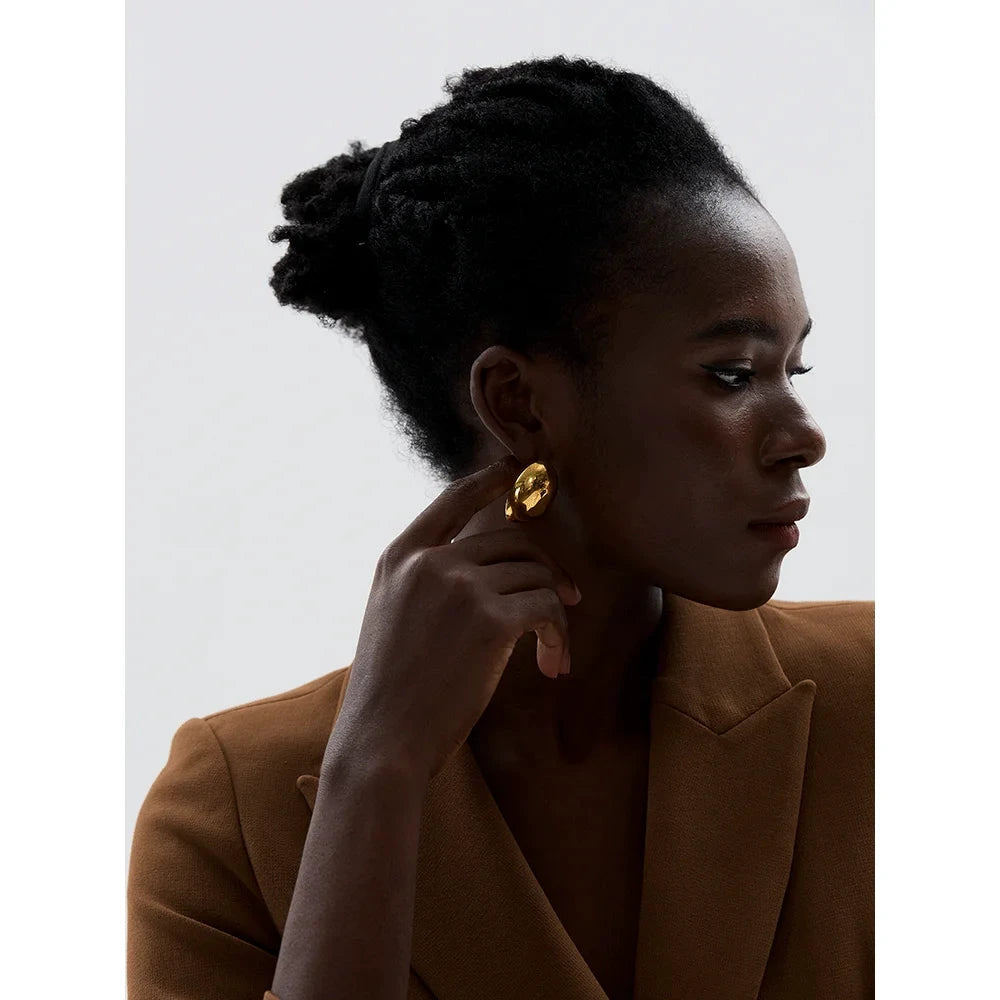 Irregular Round Smooth Stainless Steel Metal Trendy Stud Earrings Rust Proof Texture Simple Statement Daily Jewelry Office by PoisedMe