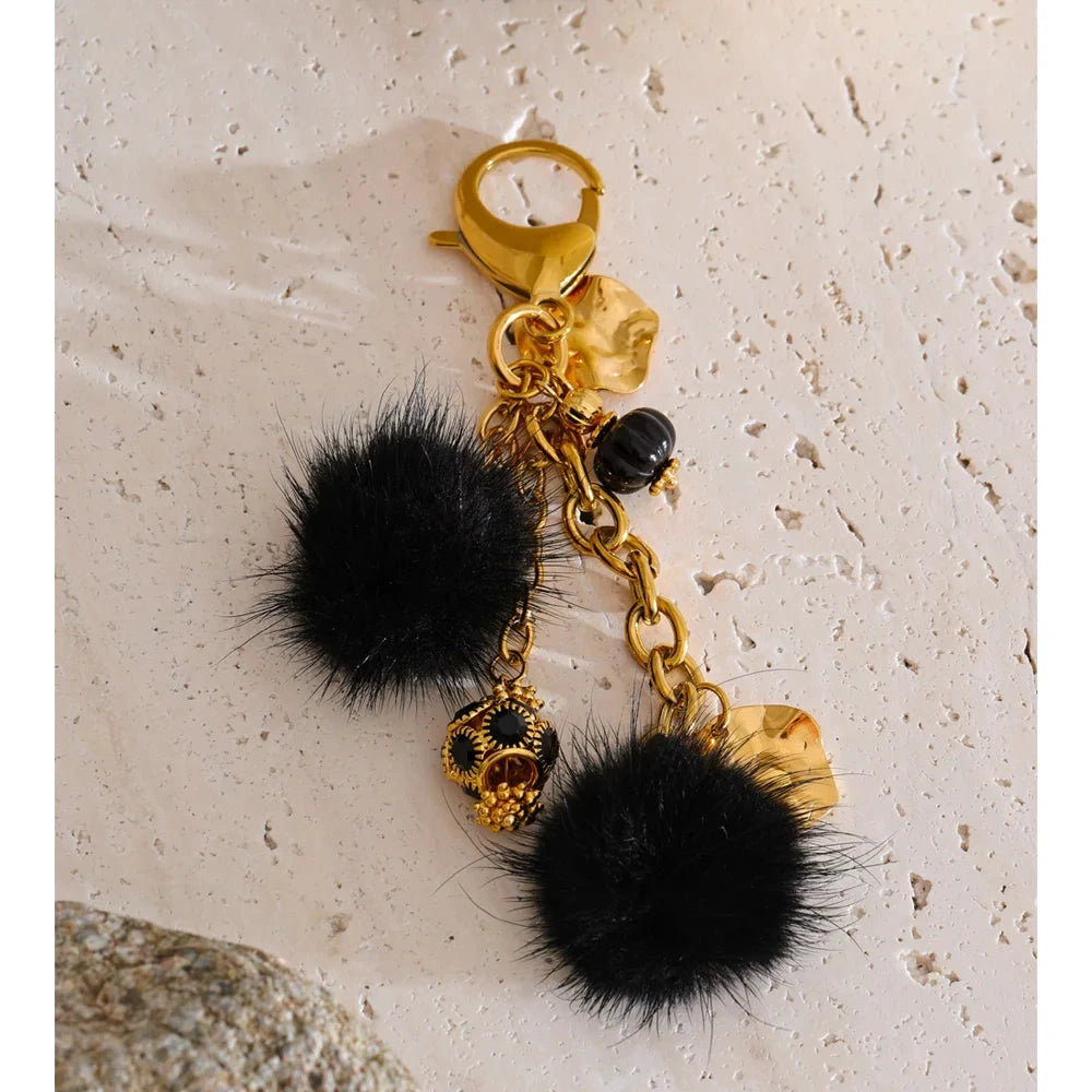 Autumn Winter Pom Pom Ball Key Chain Backpack Charm Stainless Steel by PoisedMe