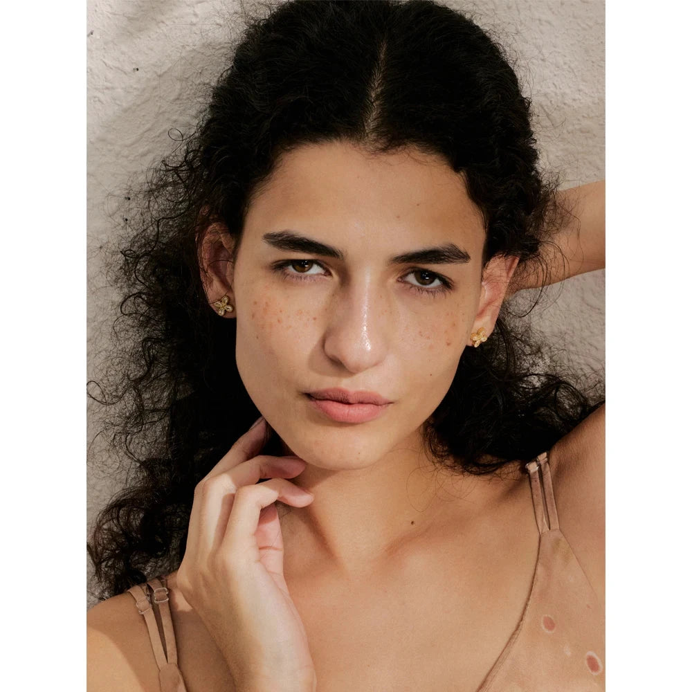 Bling Cubic Zirconia Flower Small Stud Earrings Waterproof Stainless Steel Cast Quality Versatile Daily Delicate Jewelry by PoisedMe