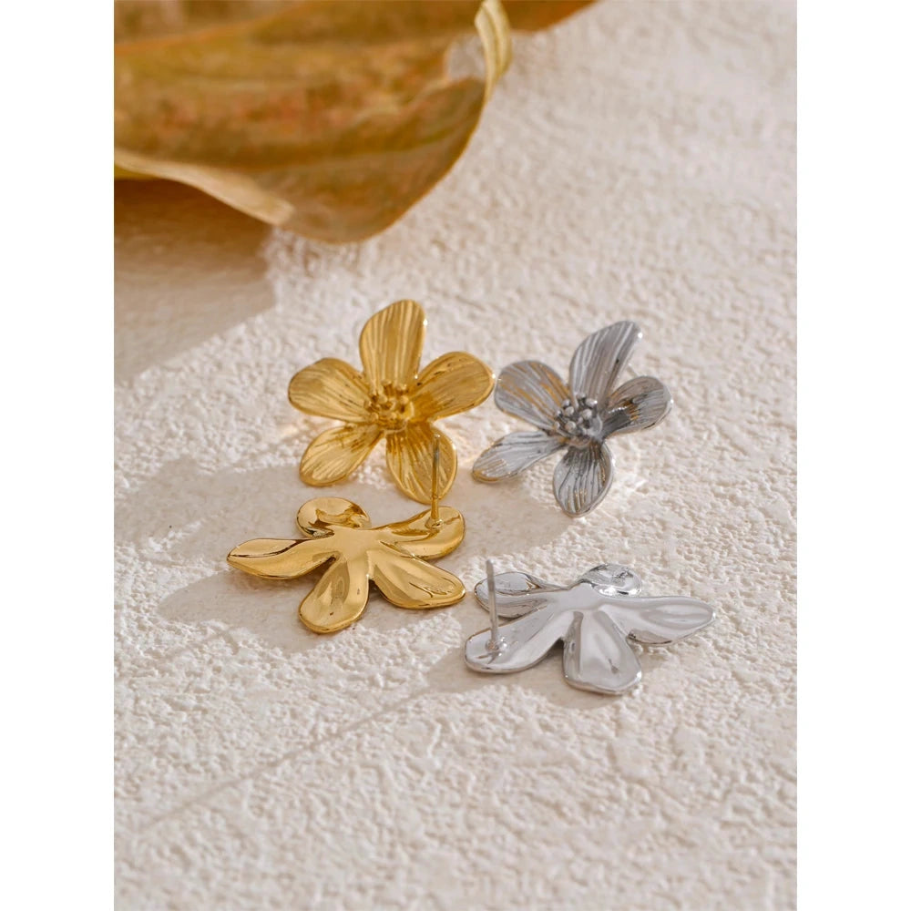 PoisedMe Yhpup Hot Style Stainless Steel Metal Flower Daily Stud Earrings Prevent Allergy Texture Versatile Trending Jewelry Recommend -