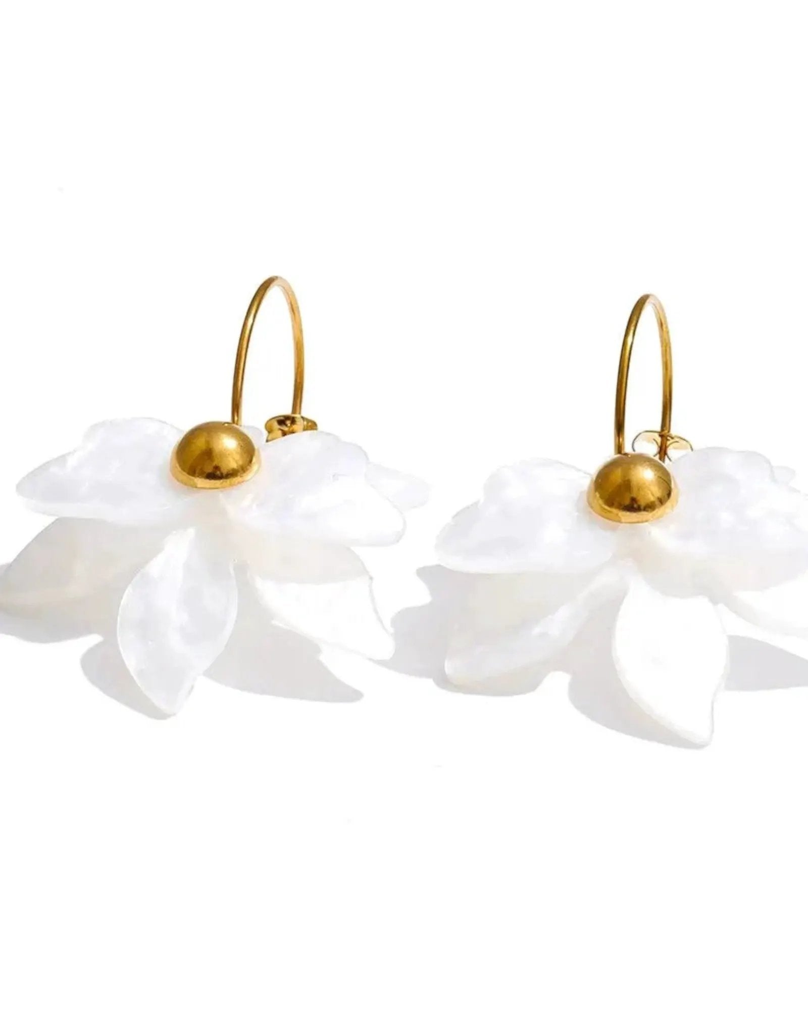 Multicolor Acrylic Flower Petal Drop 18k PVD Plated Stainless Steel Earrings Hooks by Poised Me Jewelry Studio