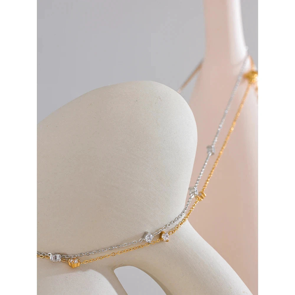 Stainless Steel Cubic Zirconia Necklace Anklet Bracelet Rust Proof Attractive Classic Bling Chic Thin Chain Jewelry by PoisedMe