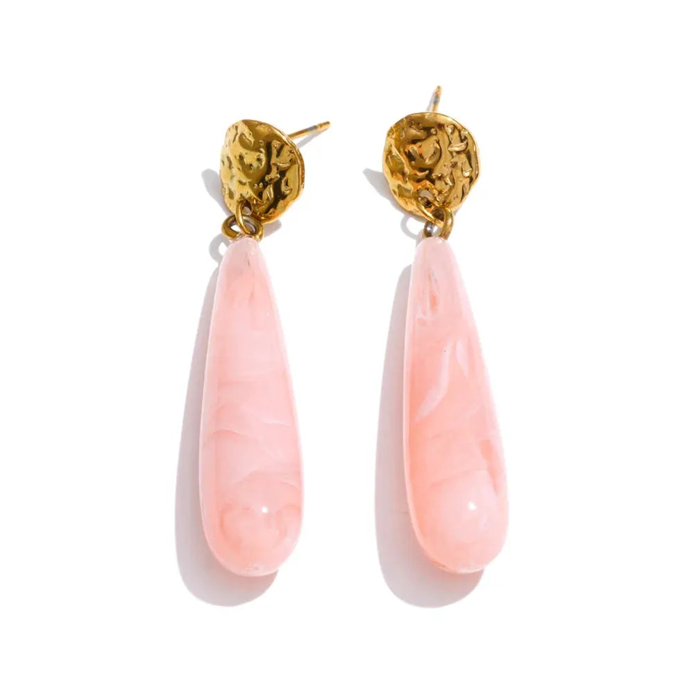 PoisedMe 4 Color Acrylic Resin Teardrop Dangle Summer Earrings for Women Stainless Steel Exclusive Candy Fashion Jewelry -