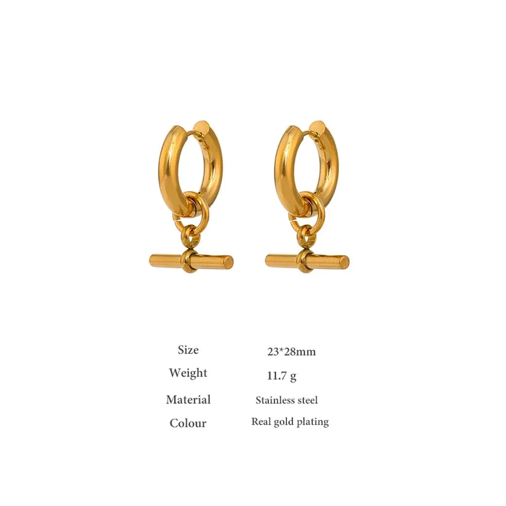 PoisedMe Stainless Steel Unusual Earrings Statement Metal Golden Geometric Huggie Earrings Trendy Jewelry for Women Office Gfit -