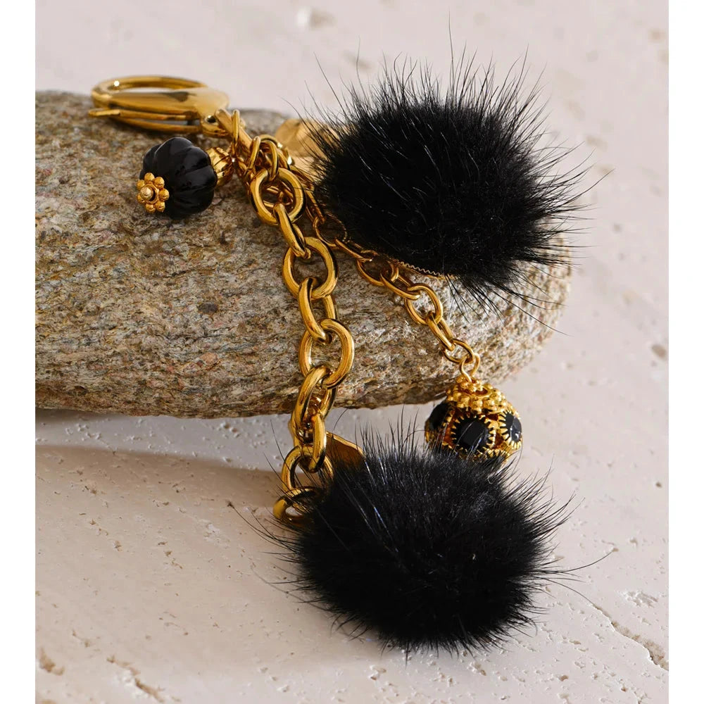 Autumn Winter Pom Pom Ball Key Chain Backpack Charm Stainless Steel by PoisedMe