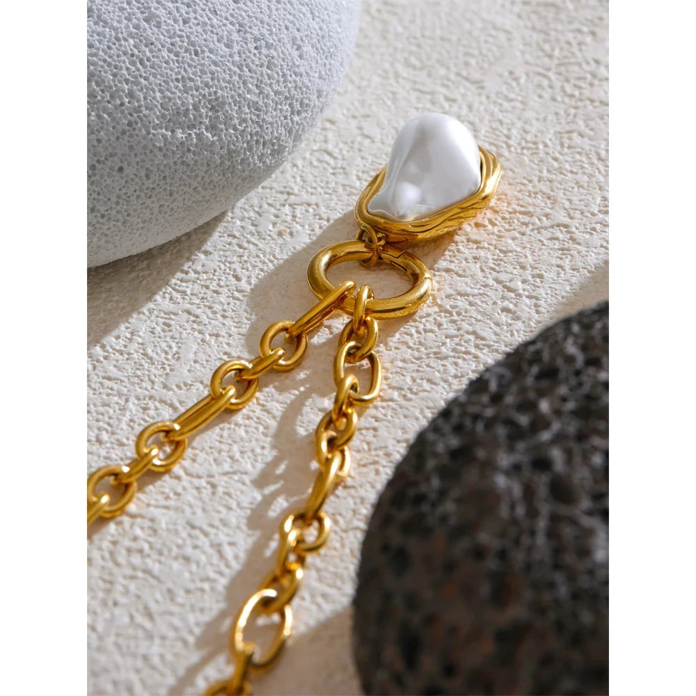 50CM Trendy Baroque Simulated Pearls Golden Pendant Necklace 18K PVD Plated Chain Stainless Steel Fashion Jewelry by PoisedMe