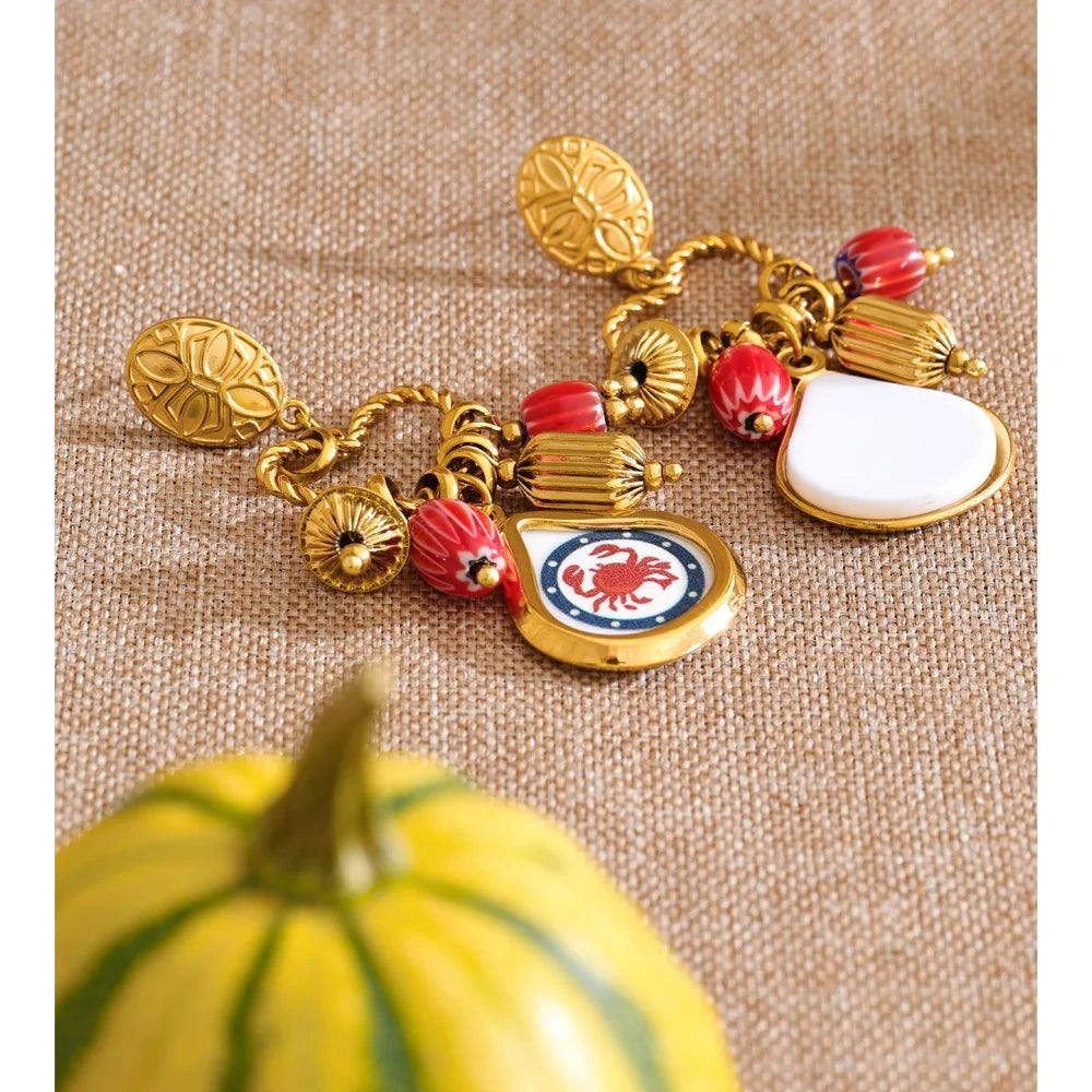 Stainless Steel Heart Enamel Crab Drop Earrings 18K Golden PVD Plated 2026 Exclusive Design Ceramics Charm Ear Jewelry by PoisedMe