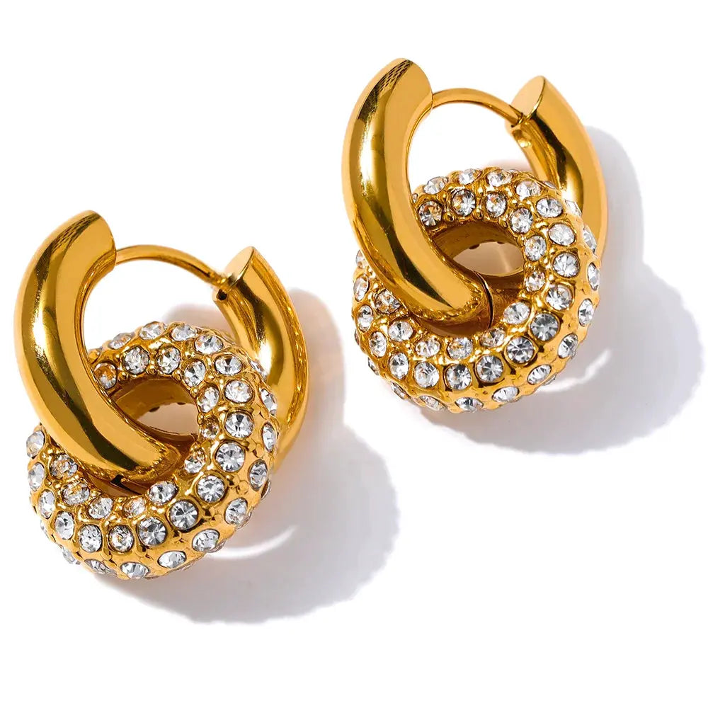 PoisedMe Delicate Shiny Cubic Zirconia Round Stainless Steel 18K Gold Color Huggie Hoop Earrings High Quality Charm Jewelry Gift -