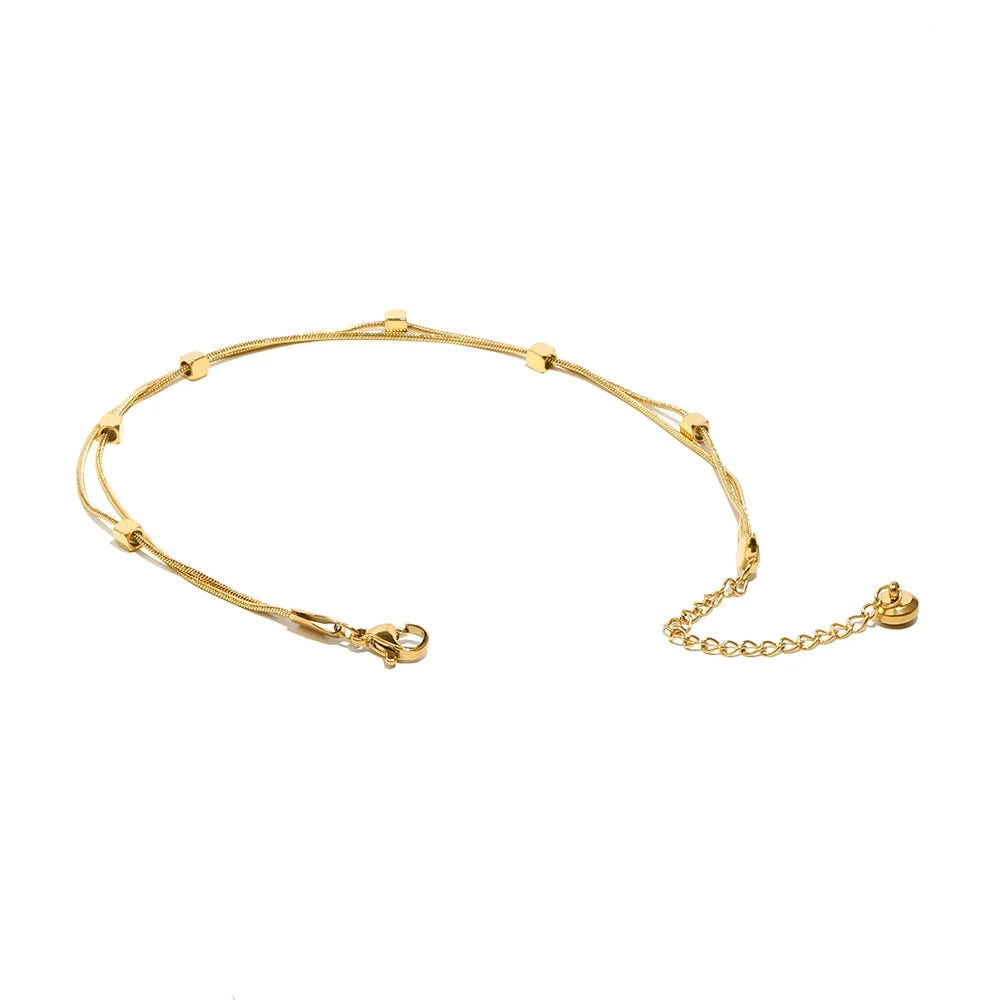 18K Gold Plated 316L Stainless Steel Hypoallergic Anklets For Women Double Layer Snake Chain Feet Bracelet on the Leg by PoisedMe