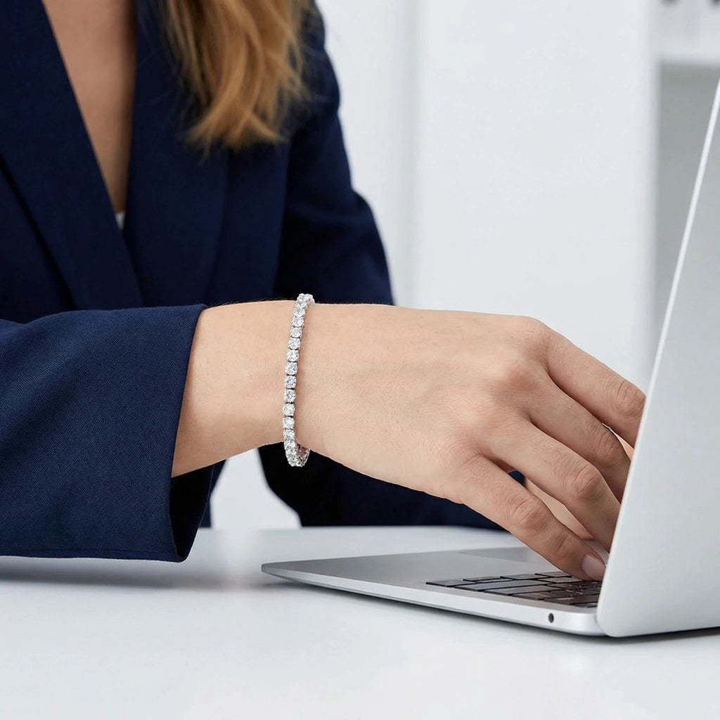 S925 Sterling Silver Bracelet Zirconia Tennis Ball Women Fashion Simple Engagement Wedding Charm Jewelry 4mm 16-20cm by PoisedMe