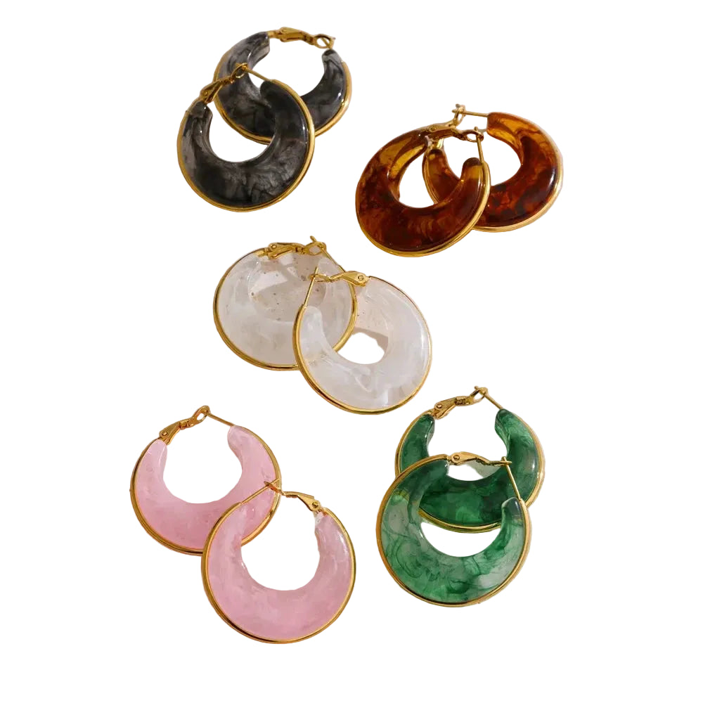 White Green Black Pink Brown Acetate Acrylic Chunky Hoop Earrings Daily Stainless Steel Trending Ear Jewelry Accessories by PoisedMe