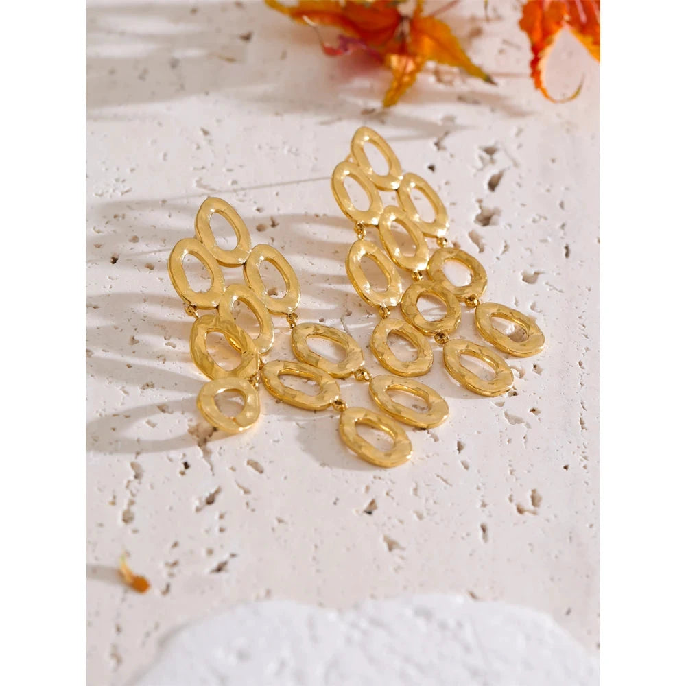 Gold &amp; Silver Dangle Statement Earrings – 18K Plated Stainless Steel | Drop Oval Design, Waterproof Hypoallergenic Jewelry for Women by PoisedMe