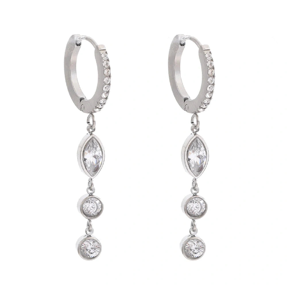 PoisedMe High Quality Stainless Steel Cubic Zirconia Chain Drop Dangle Earrings Daily Stainless Steel Fashion Premium Women Jewelry -