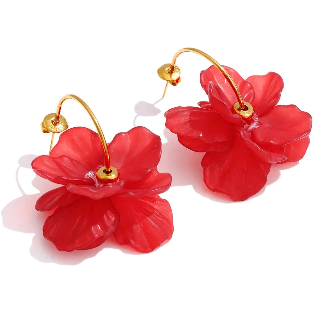 PoisedMe Yhpup Stainless Steel Resin Acrylic Flower Petal Drop Charms Earrings Green Yellow Purple Red White Multi-Color Trendy Jewelry -
