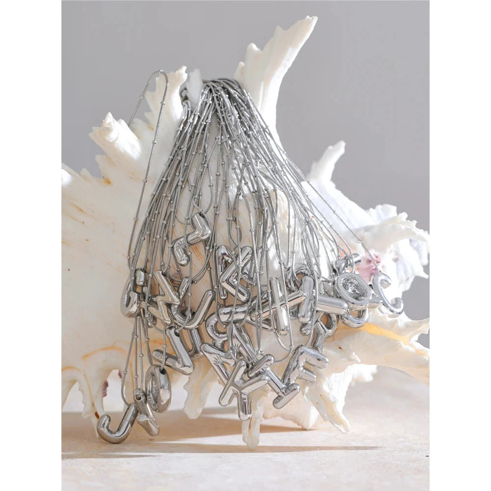 Waterproof 26 English Letter Initial Name Pendant Necklace Stainless Steel 18K PVD Plated A to Z Charm Jewelry Wholesale by PoisedMe