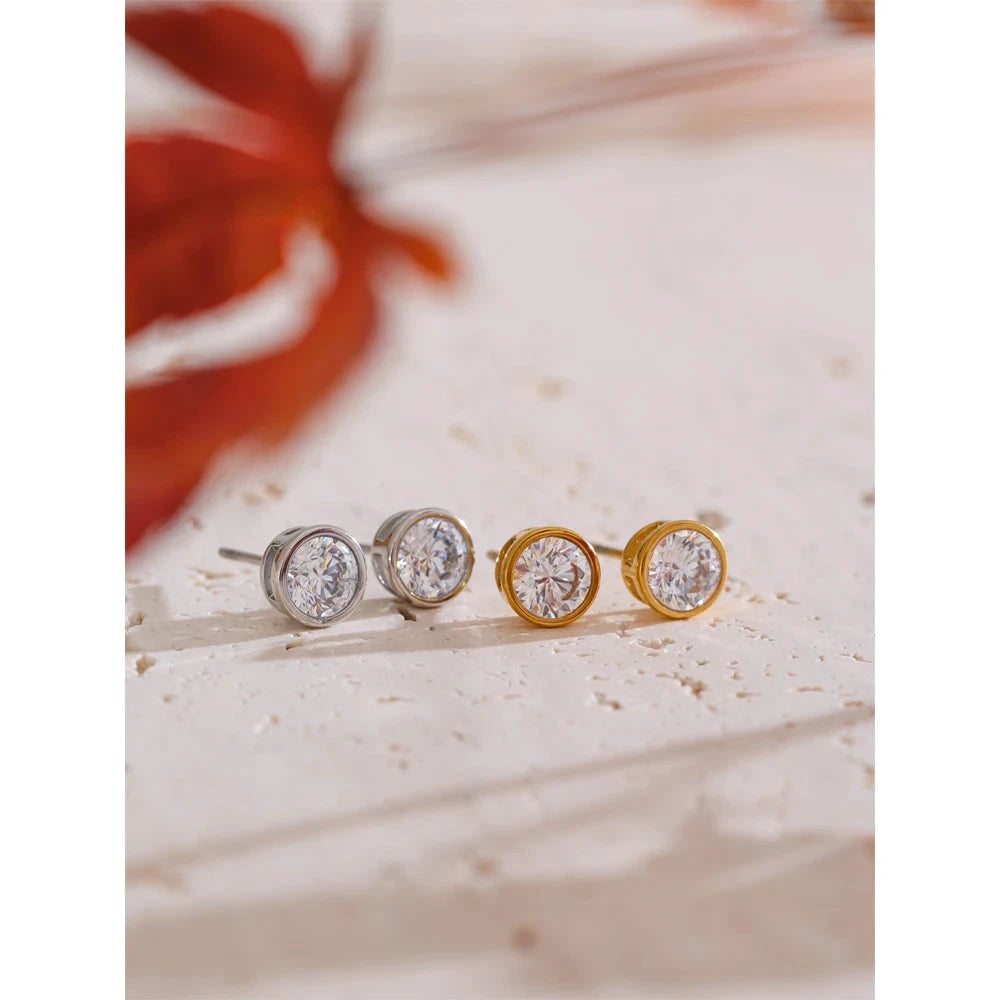 High-Grade AAA Shiny Cubic Zirconia Round Stud Earrings Luxury Stainless Steel Daily Premium Jewelry Accessories by PoisedMe