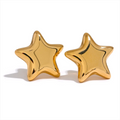 Trendy Stainless Steel Star Small Stud Earrings Metal Texture Cute 18K Gold Plated Rust Proof Jewelry Accessories Gift by PoisedMe