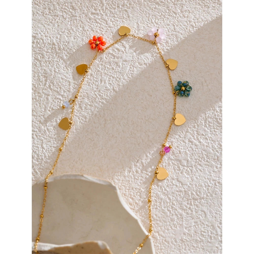 Summer Fashion Crystal Flower Pendant Necklace for Women Stainless Steel Handmade Cute Collar Jewelry 2025 Waterproof by PoisedMe