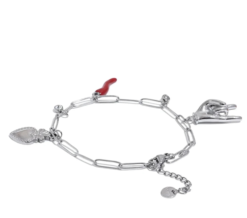 316L Stainless Steel Palm Red Chili Heart Charm Pendant Necklace For Women by PoisedMe