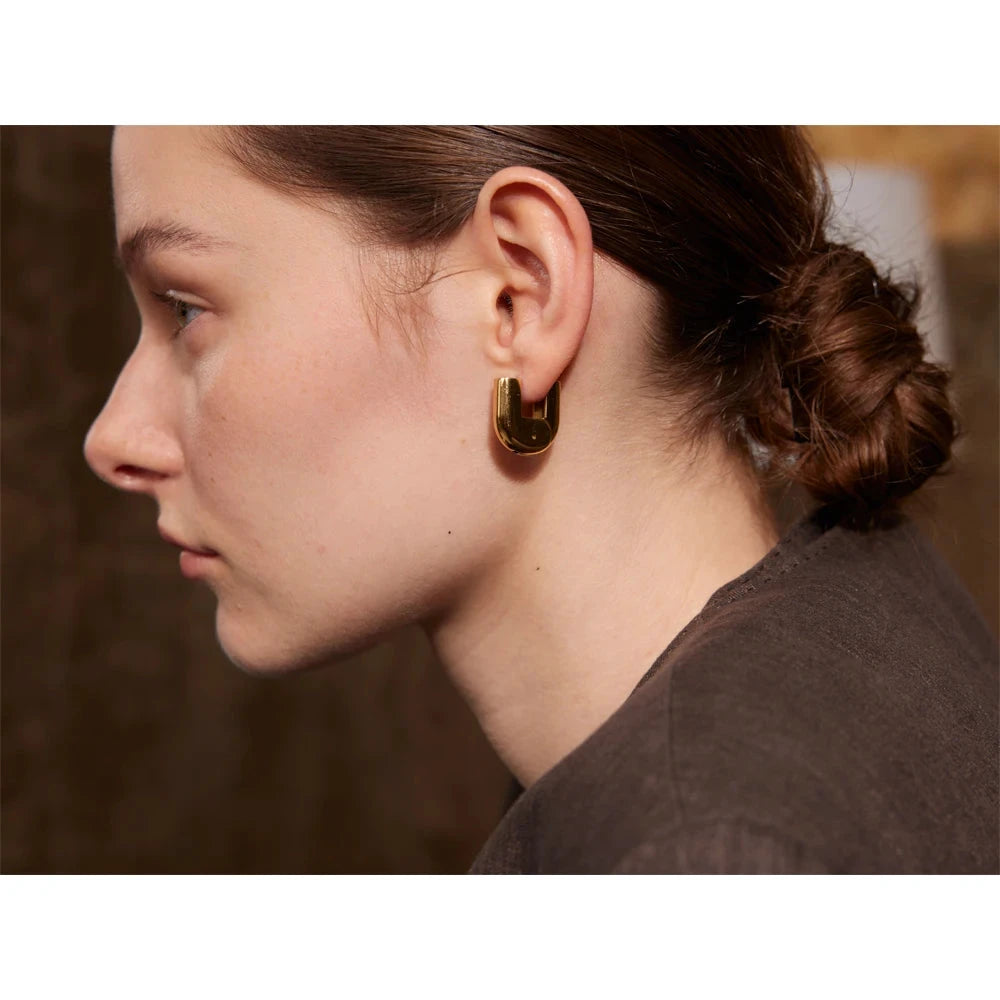 316L Stainless Steel Glossy Metal U-Shape Hollow Hoop Earrings 18K PVD Plated Texture Attractive Jewelry Waterproof by PoisedMe